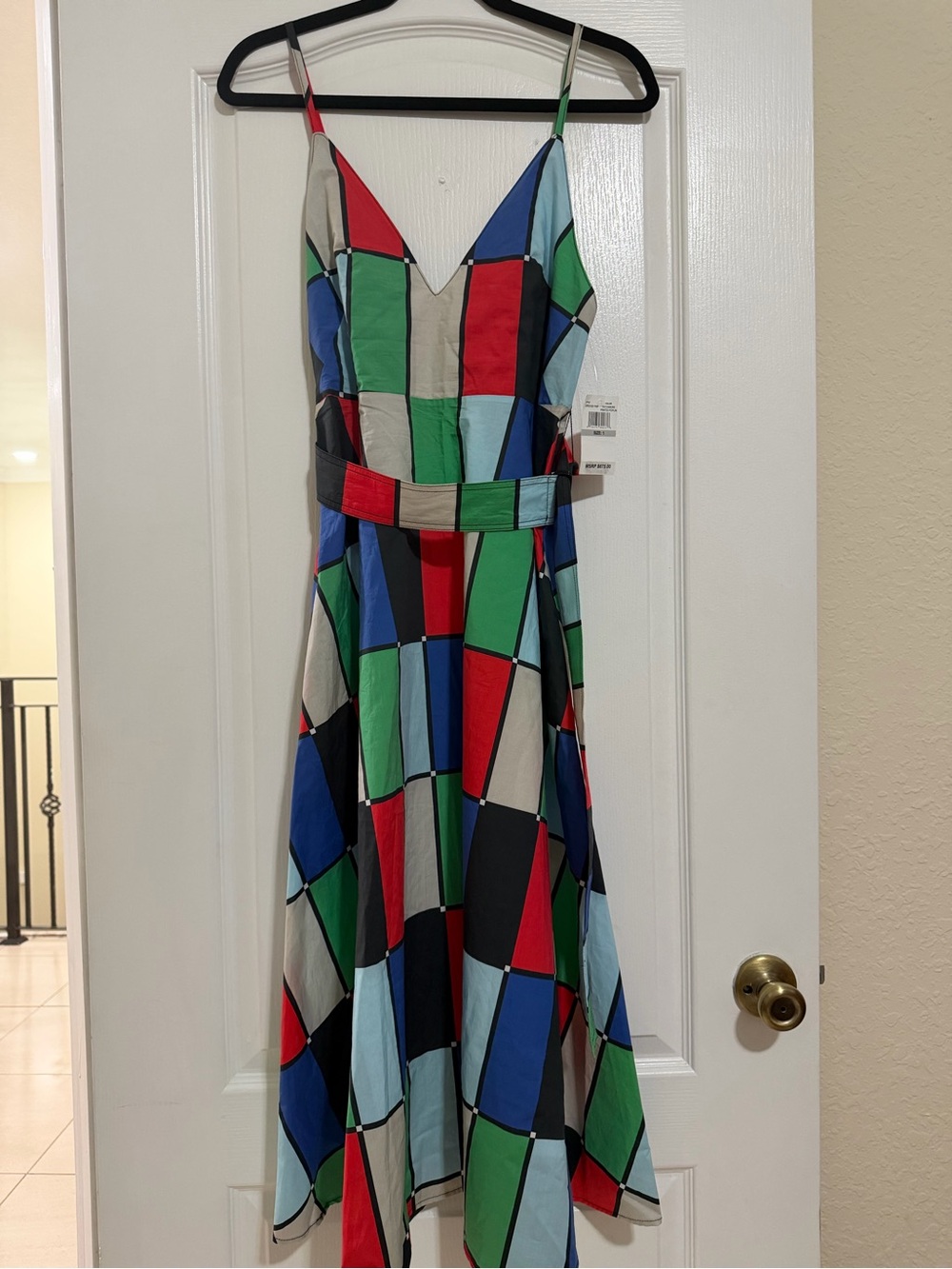 Colorblock Spaghetti-Strap Midi Dress - Red, Blue & Green